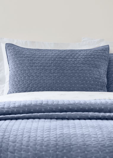 Bianca Fine Linens Attica Velvet Embroidered Pillow sham Pair Blue