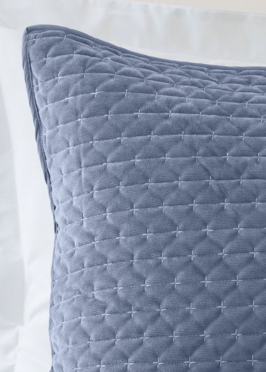 Bianca Fine Linens Attica Velvet Embroidered Pillow sham Pair Blue