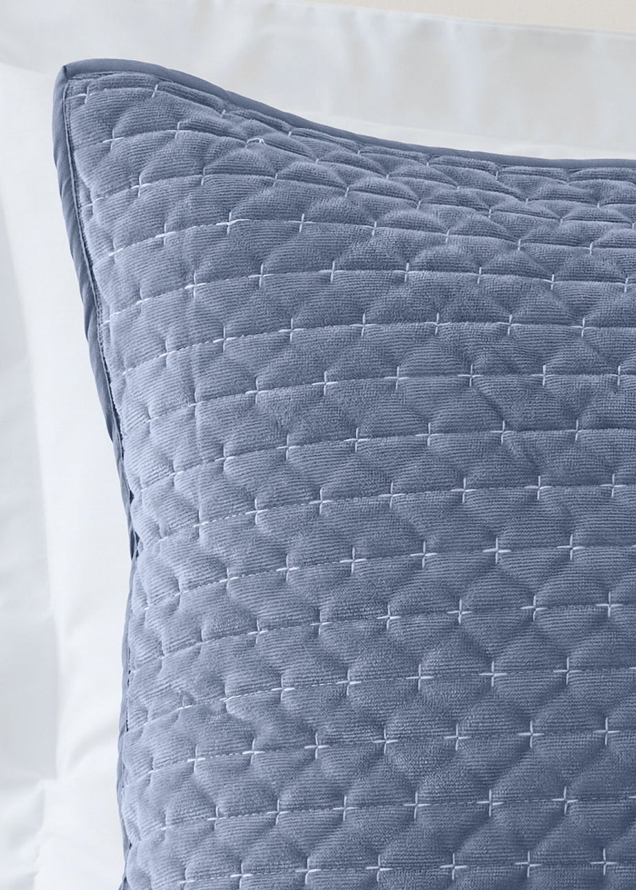 Bianca Fine Linens Attica Velvet Embroidered Pillow sham Pair Blue