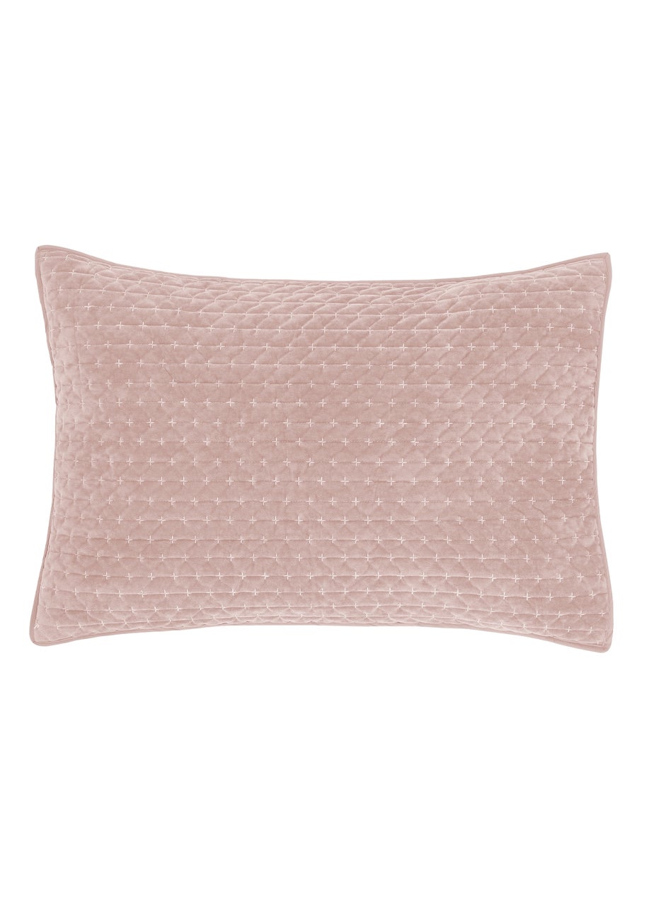 Bianca Fine Linens Attica Velvet Embroidered Pillow sham Pair Pink