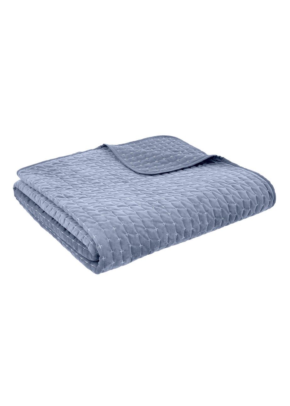 Bianca Fine Linens Attica Velvet Embroidered 240x260cm Bedspread Blue