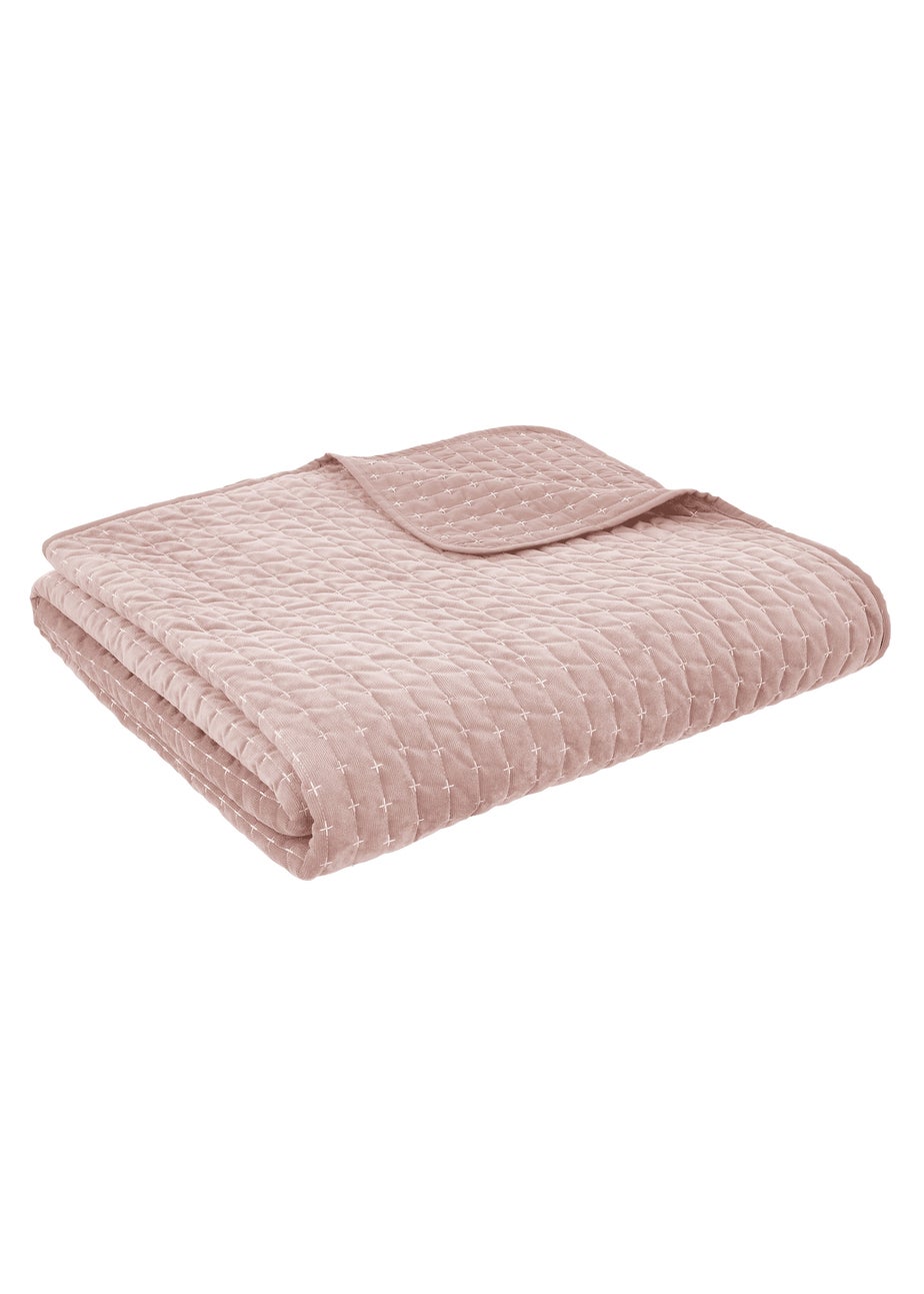 Bianca Fine Linens Attica Velvet Embroidered 240x260cm Bedspread Pink