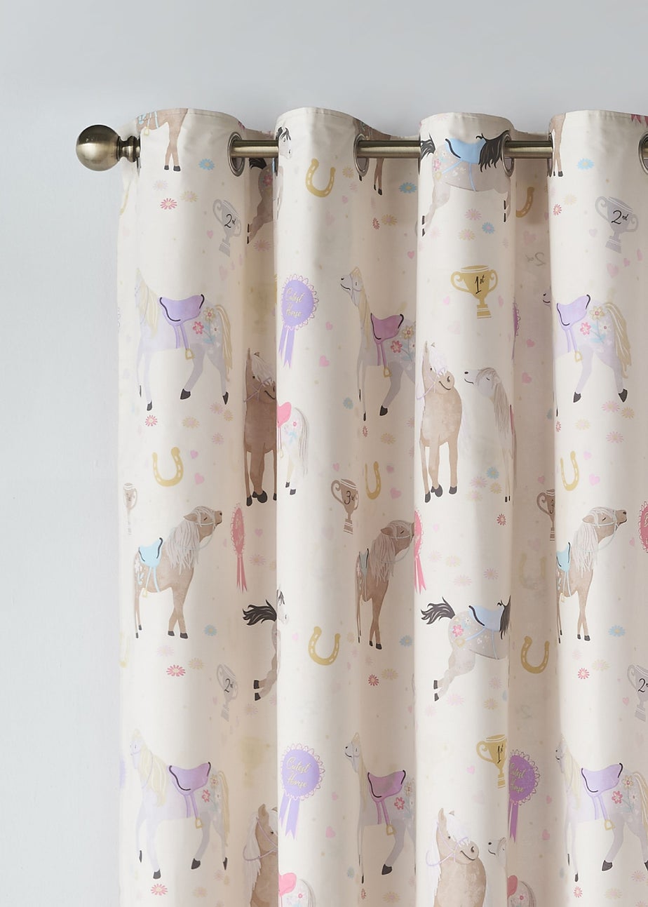 Catherine Lansfield Kids Happy Horses Fully Reversible Eyelet Curtains Cream