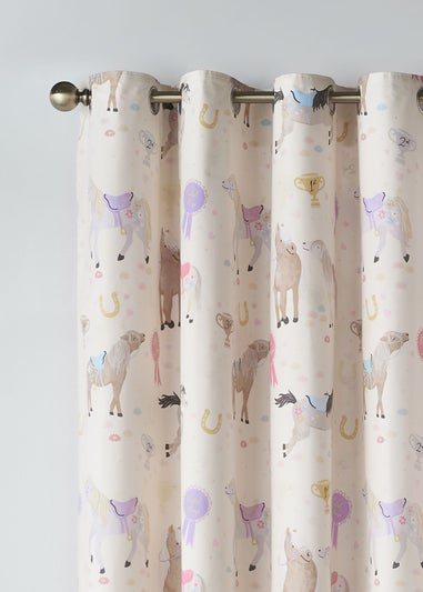Catherine Lansfield Kids Happy Horses Fully Reversible Eyelet Curtains Cream