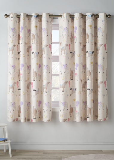 Catherine Lansfield Kids Happy Horses Fully Reversible Eyelet Curtains Cream