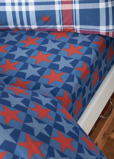 Catherine Lansfield Stars And Check Fitted Sheet Blue