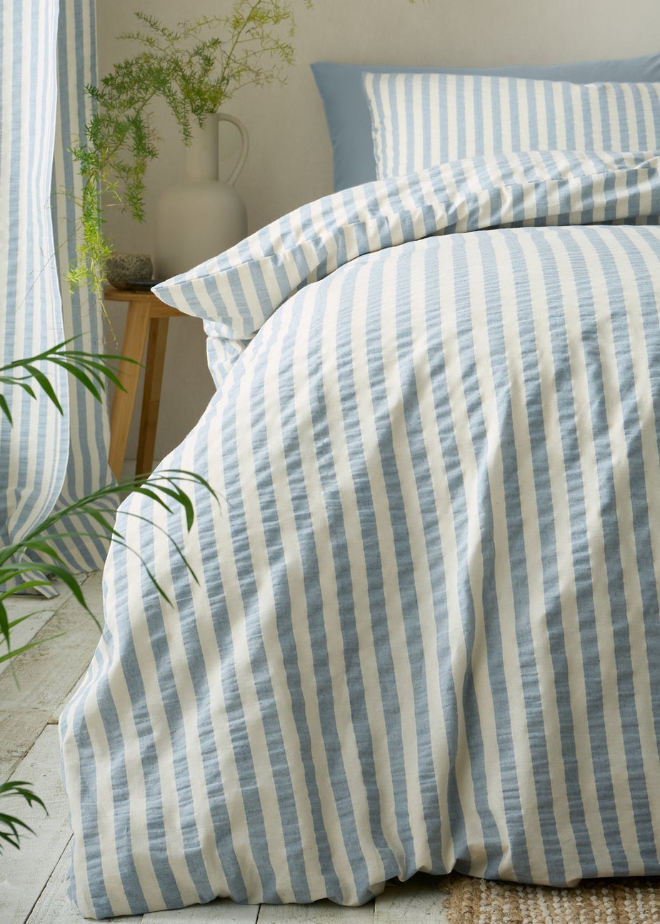 Pineapple Elephant Cotton Rich Woven Stripe Duvet Cover Set Blue