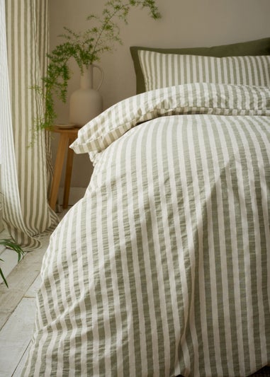 Pineapple Elephant Cotton Rich Woven Stripe Duvet Cover Set Green