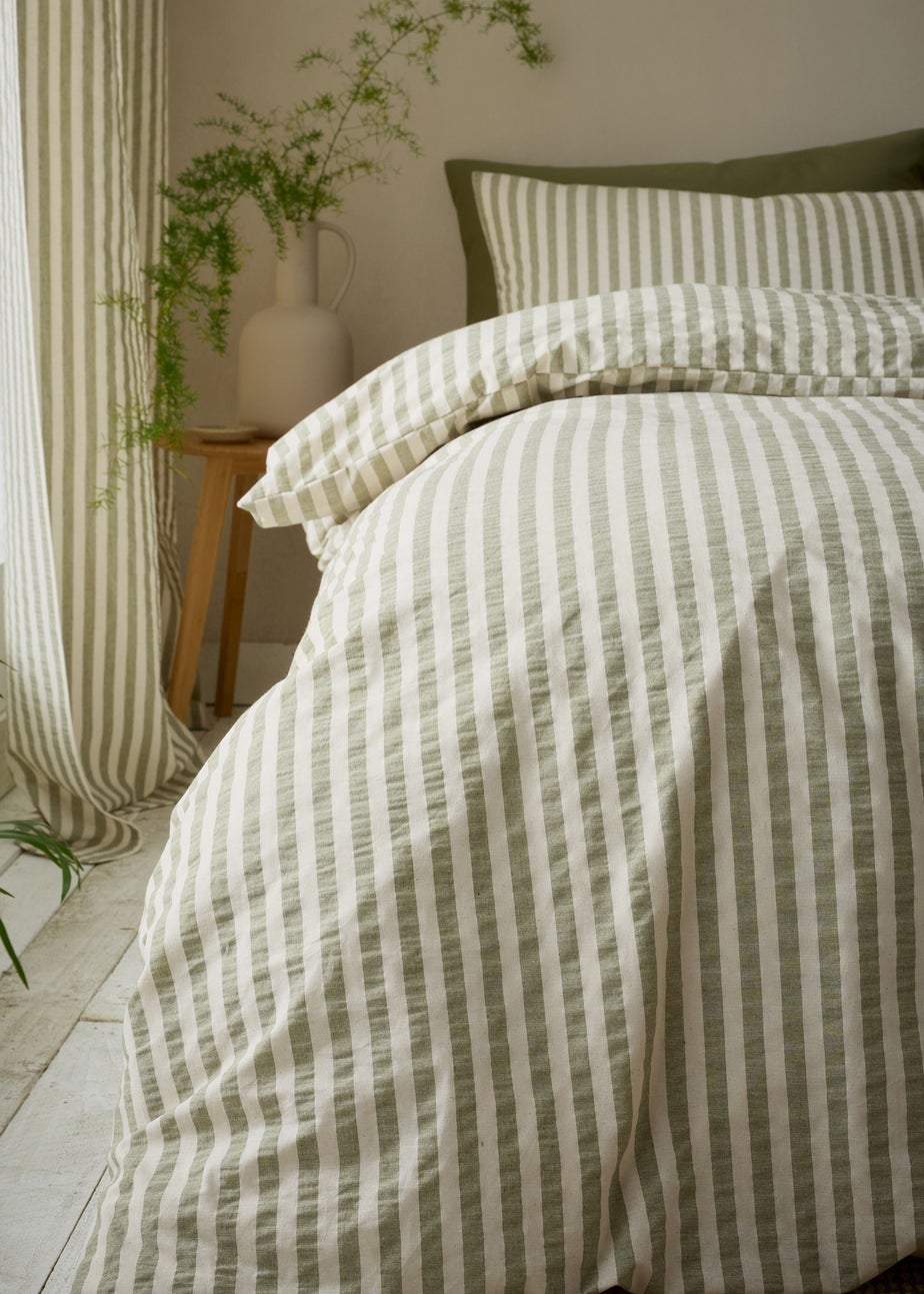 Pineapple Elephant Cotton Rich Woven Stripe Duvet Cover Set Green