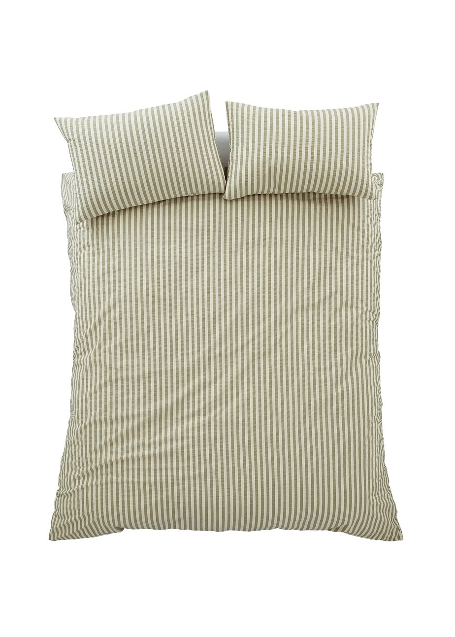 Pineapple Elephant Cotton Rich Woven Stripe Duvet Cover Set Green