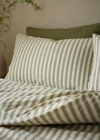 Pineapple Elephant Cotton Rich Woven Stripe Duvet Cover Set Green