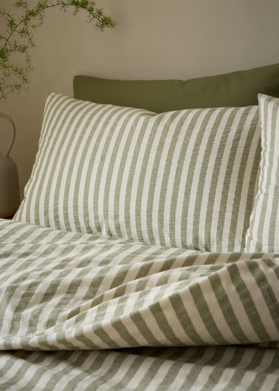 Pineapple Elephant Cotton Rich Woven Stripe Duvet Cover Set Green