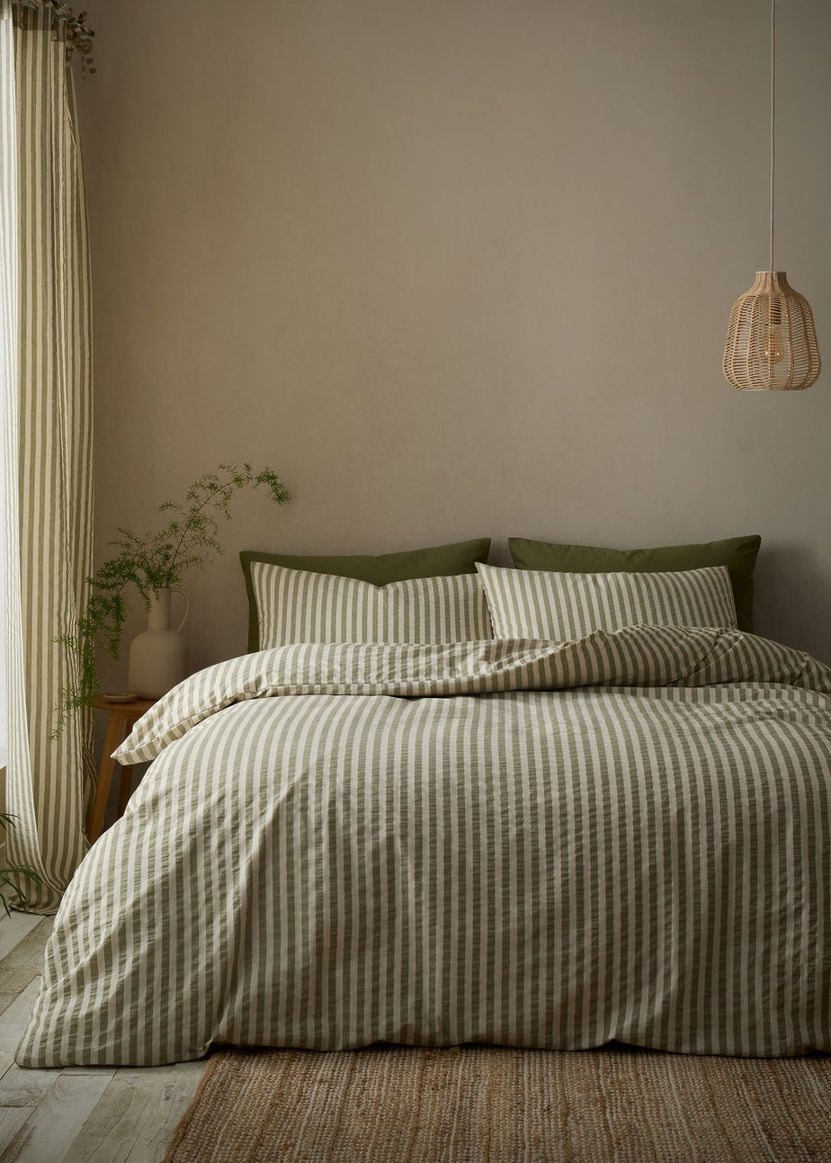 Pineapple Elephant Cotton Rich Woven Stripe Duvet Cover Set Green