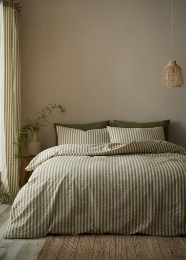 Pineapple Elephant Cotton Rich Woven Stripe Duvet Cover Set Green