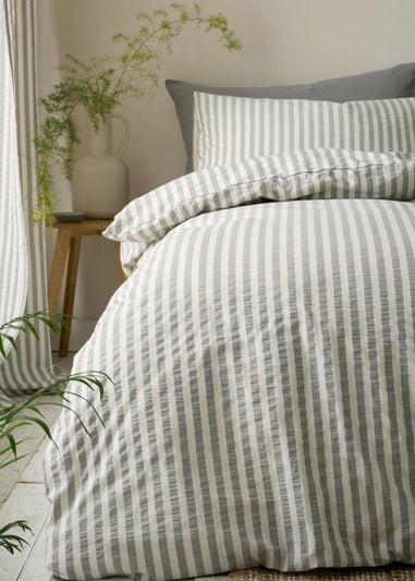 Pineapple Elephant Cotton Rich Woven Stripe Duvet Cover Set Grey