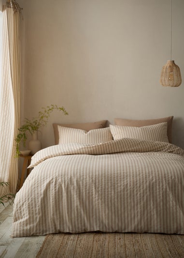 Pineapple Elephant Cotton Rich Woven Stripe Duvet Cover Set Natural