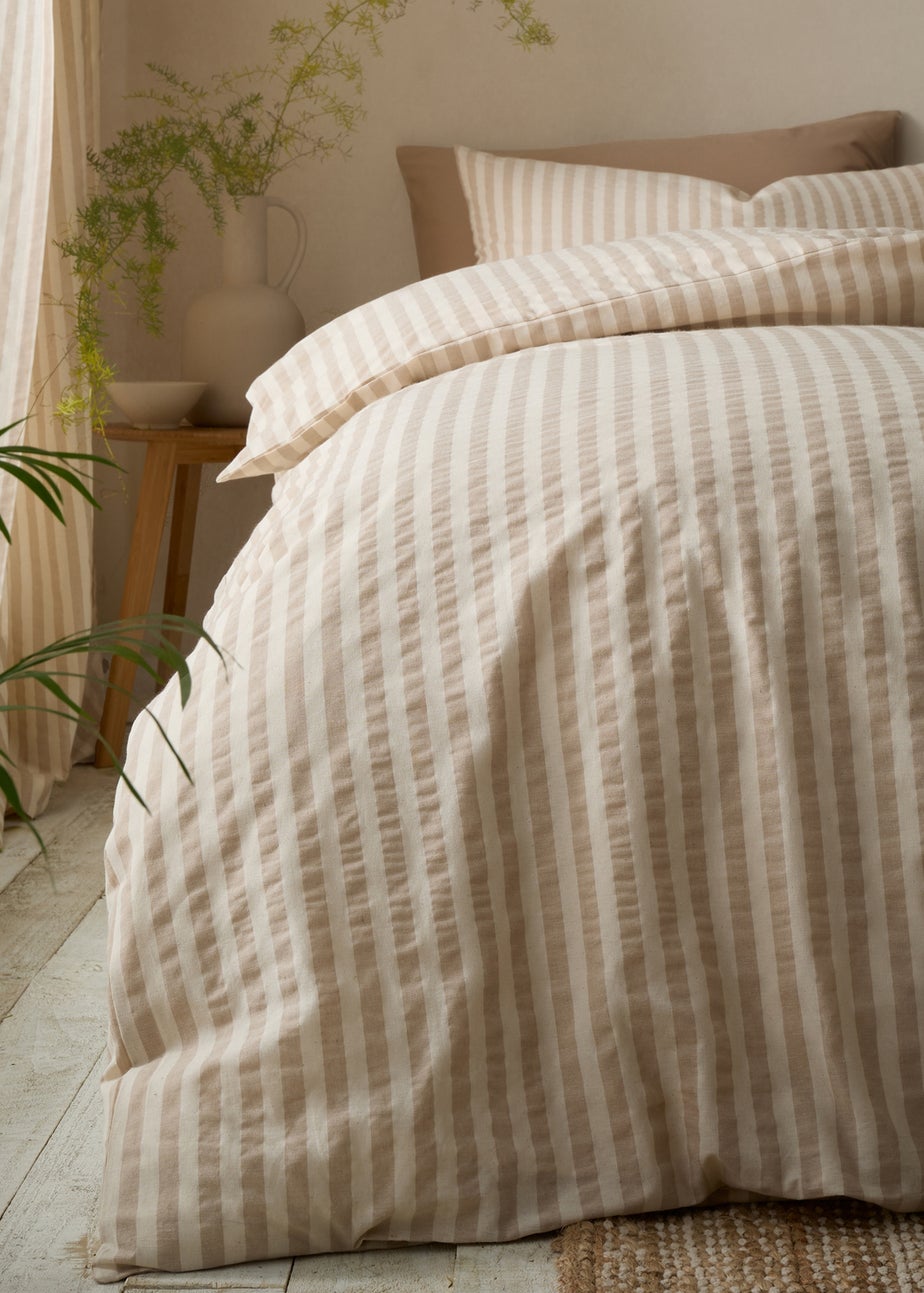 Pineapple Elephant Cotton Rich Woven Stripe Duvet Cover Set Natural