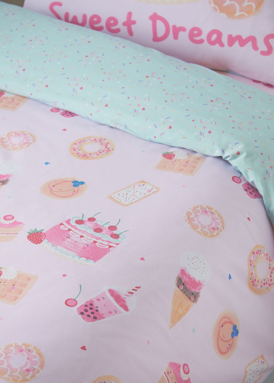 Catherine Lansfield Sweet Treats Reversible Duvet Cover Set Pink