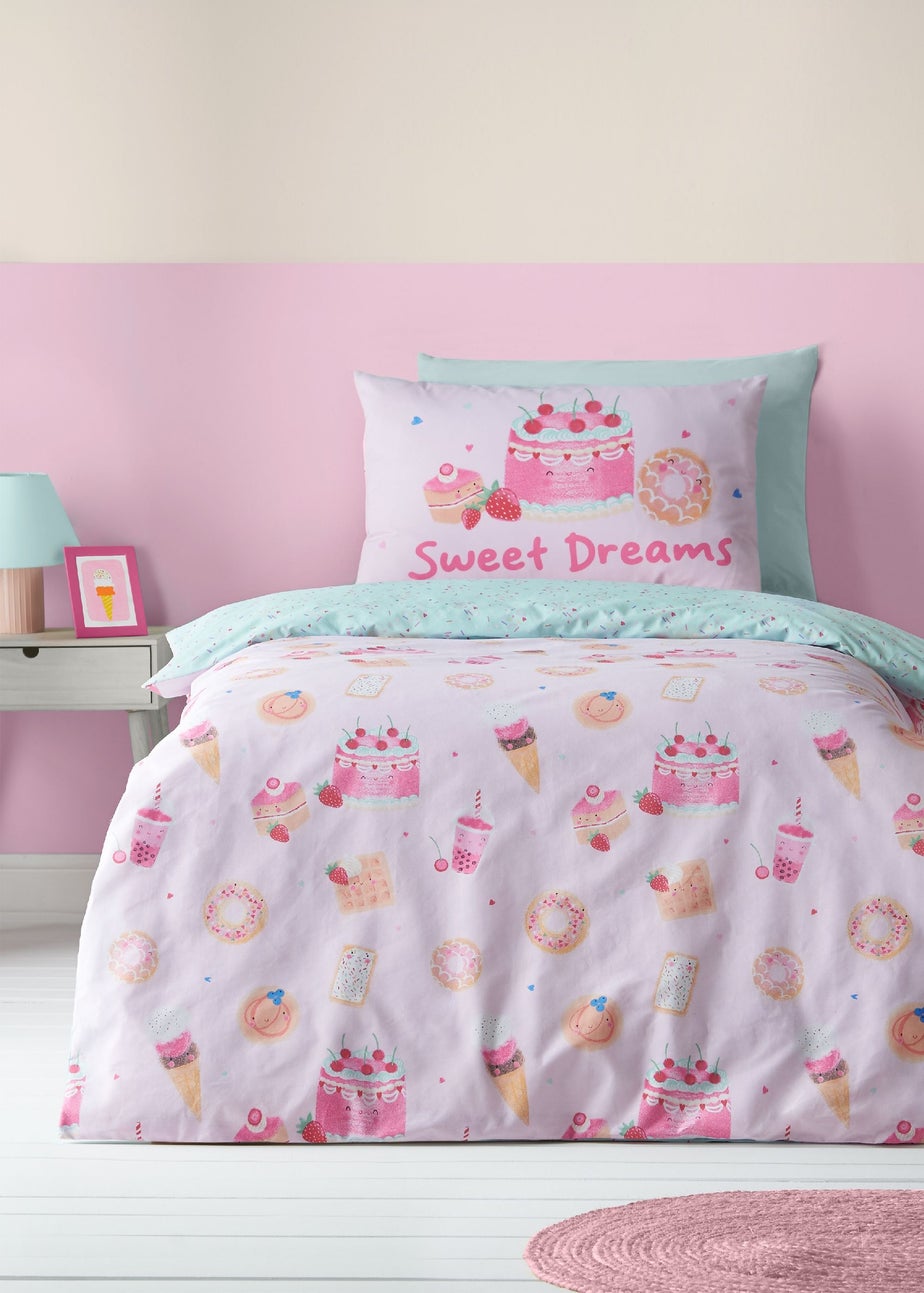 Catherine Lansfield Sweet Treats Reversible Duvet Cover Set Pink