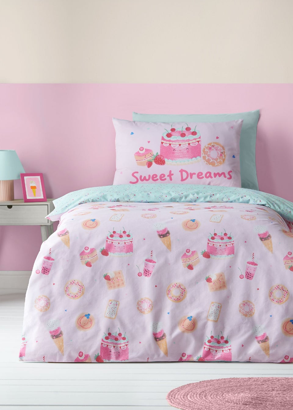 Catherine Lansfield Sweet Treats Reversible Duvet Cover Set Pink