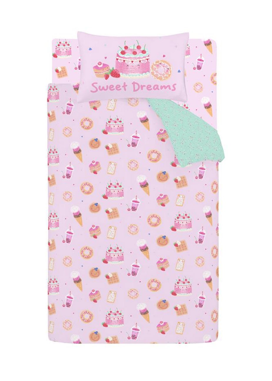 Catherine Lansfield Sweet Treats Reversible Duvet Cover Set Pink