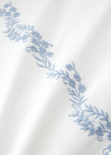 Bianca Fine Linens Camille Embroidered Floral 200 Thread Count Cotton Duvet Cover Set Blue