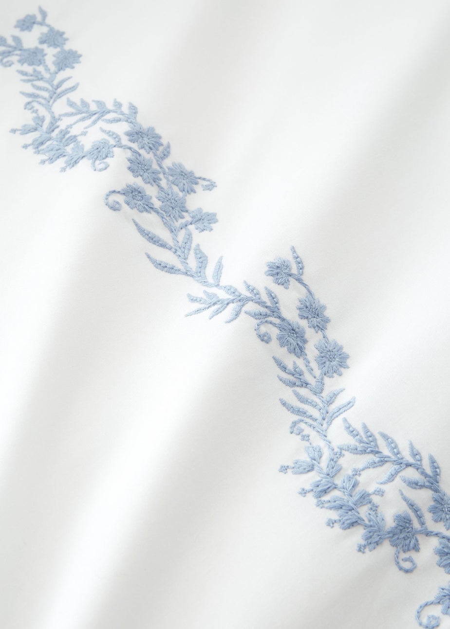 Bianca Fine Linens Camille Embroidered Floral 200 Thread Count Cotton Duvet Cover Set Blue