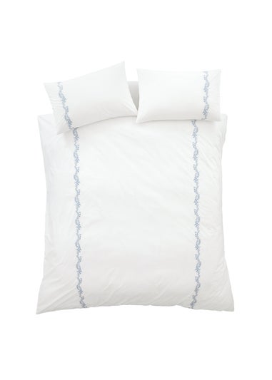 Bianca Fine Linens Camille Embroidered Floral 200 Thread Count Cotton Duvet Cover Set Blue