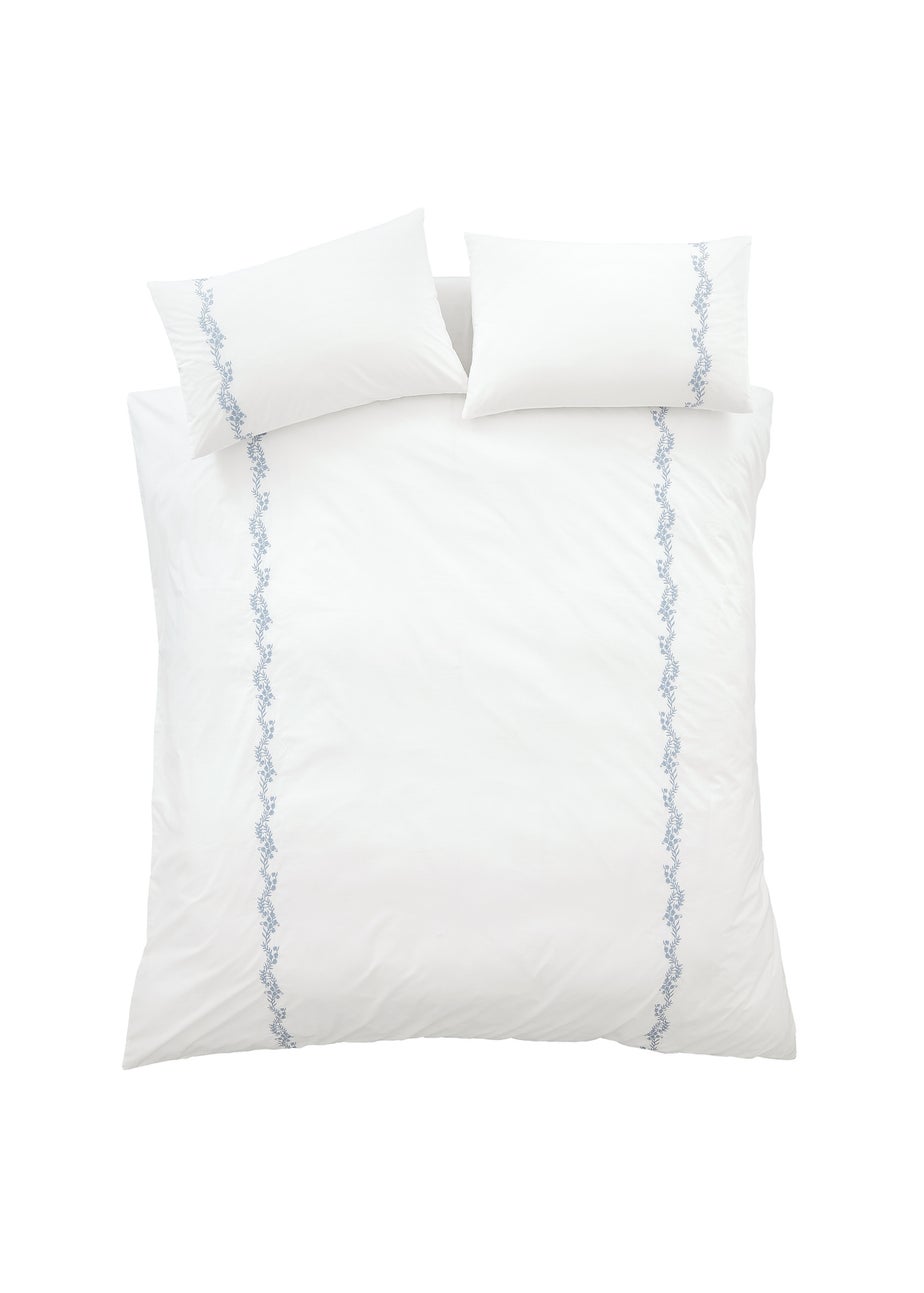 Bianca Fine Linens Camille Embroidered Floral 200 Thread Count Cotton Duvet Cover Set Blue