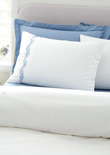 Bianca Fine Linens Camille Embroidered Floral 200 Thread Count Cotton Duvet Cover Set Blue