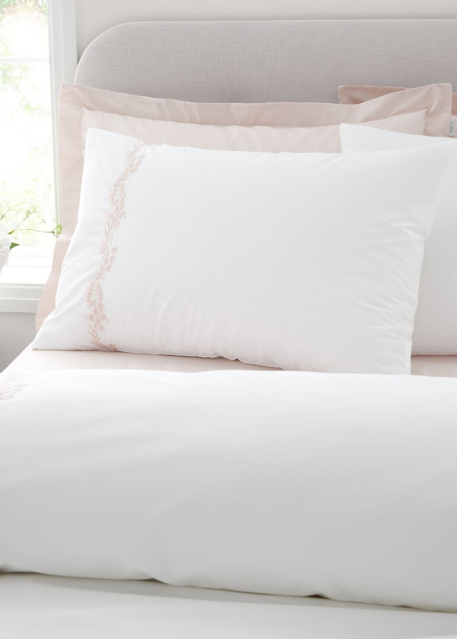 Bianca Fine Linens Camille Embroidered Floral 200 Thread Count Cotton Duvet Cover Set Pink