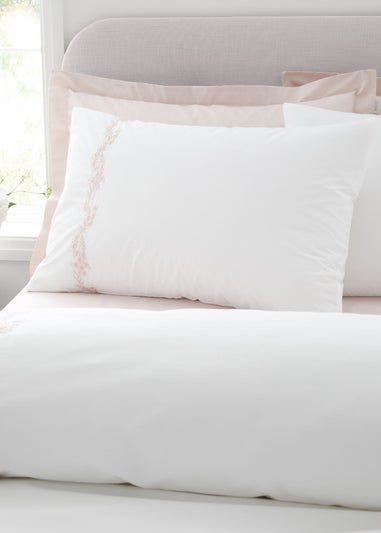 Bianca Fine Linens Camille Embroidered Floral 200 Thread Count Cotton Duvet Cover Set Pink