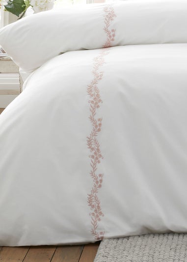 Bianca Fine Linens Camille Embroidered Floral 200 Thread Count Cotton Duvet Cover Set Pink