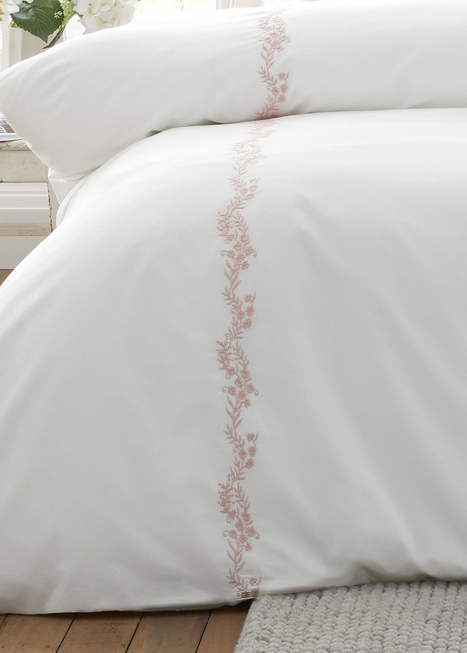 Bianca Fine Linens Camille Embroidered Floral 200 Thread Count Cotton Duvet Cover Set Pink