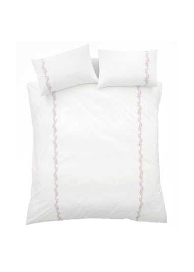 Bianca Fine Linens Camille Embroidered Floral 200 Thread Count Cotton Duvet Cover Set Pink