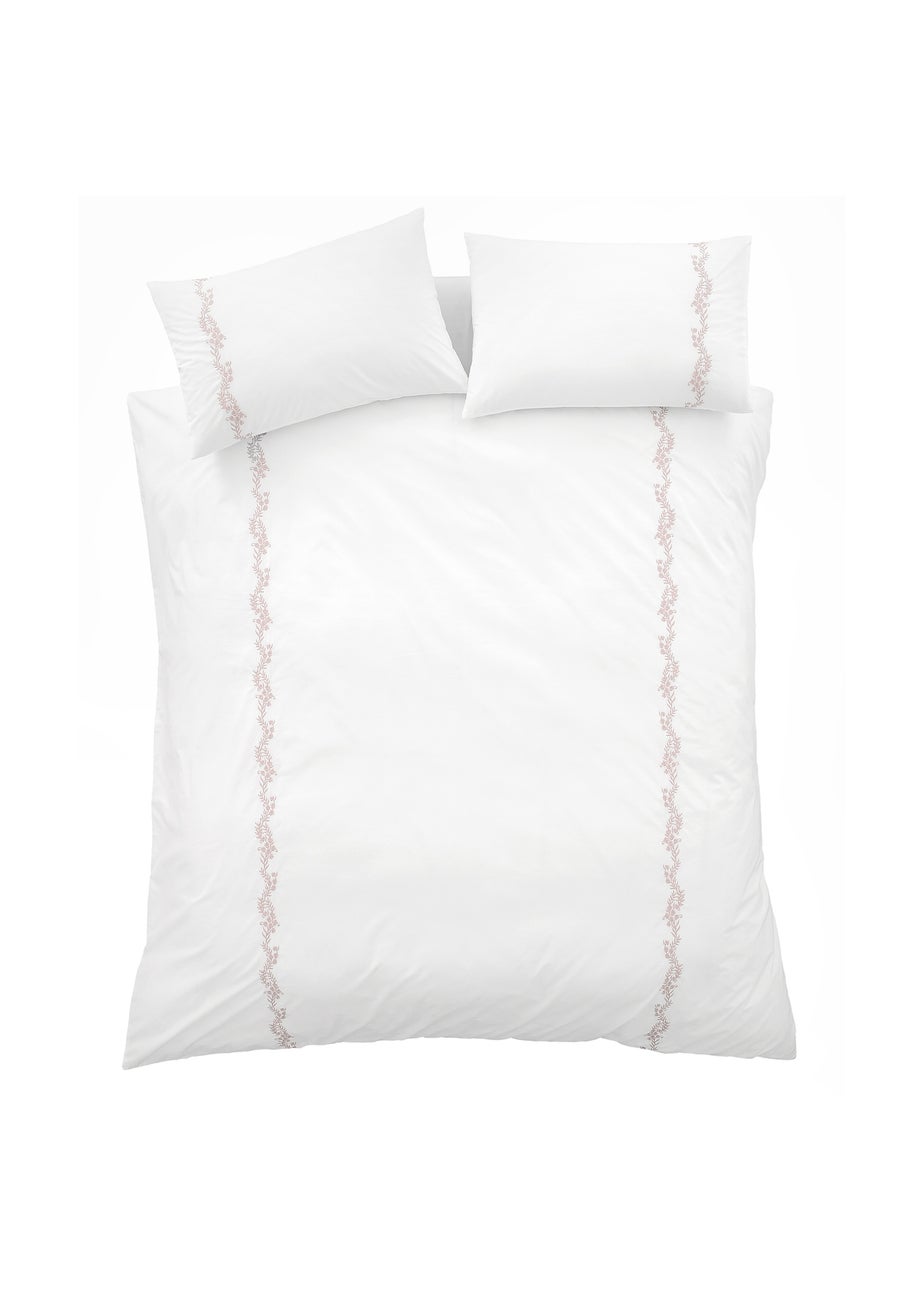 Bianca Fine Linens Camille Embroidered Floral 200 Thread Count Cotton Duvet Cover Set Pink