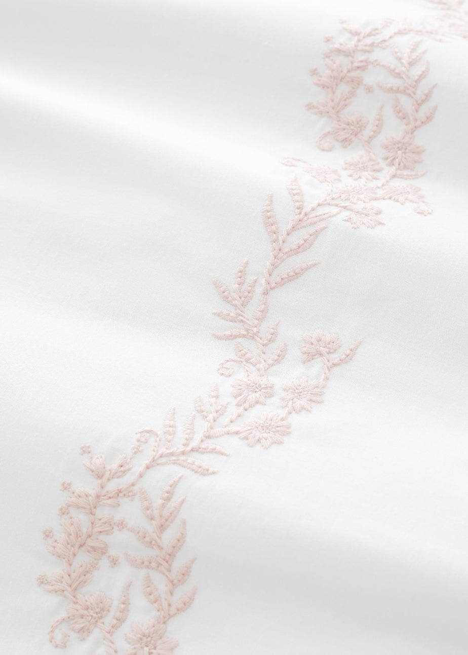 Bianca Fine Linens Camille Embroidered Floral 200 Thread Count Cotton Duvet Cover Set Pink