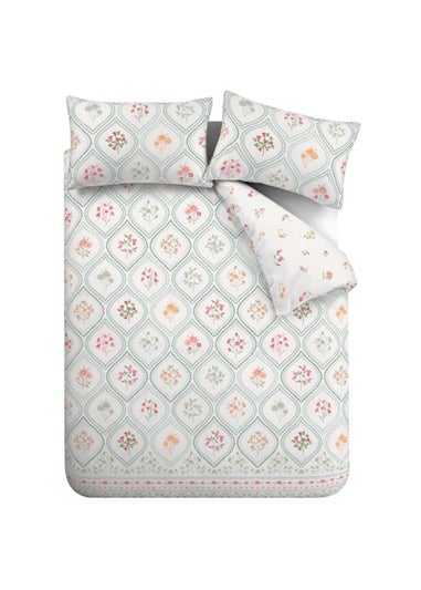 Catherine Lansfield Cameo Floral Reversible Duvet Cover Set Soft Green