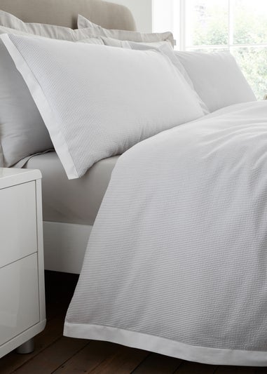 Bianca Fine Linens Seersucker Woven Stripe 180 Thread Count Cotton Duvet Cover Set Grey