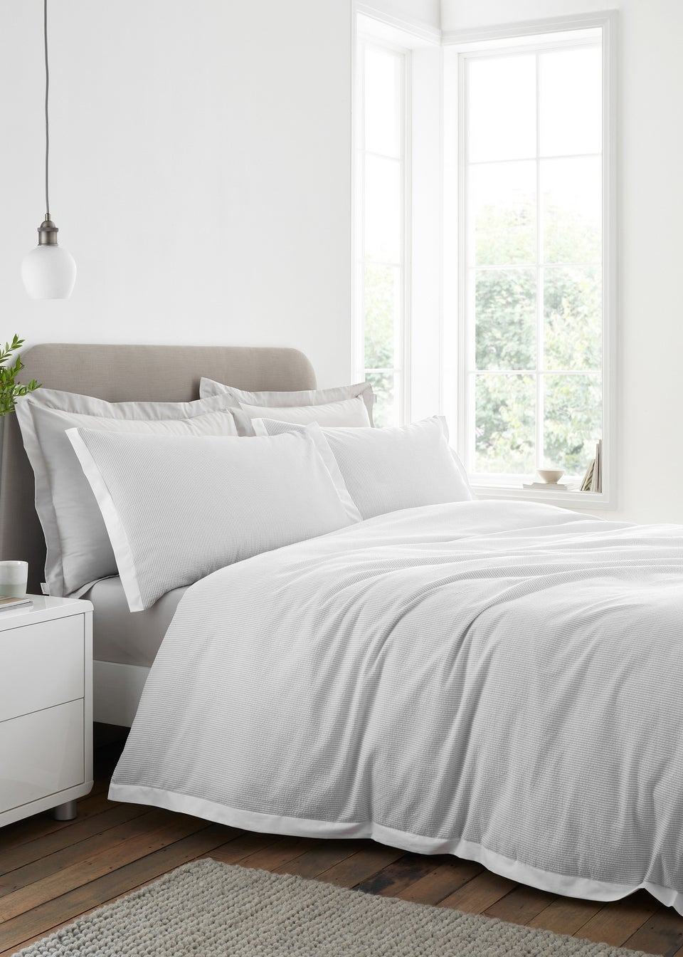 Bianca Fine Linens Seersucker Woven Stripe 180 Thread Count Cotton Duvet Cover Set Grey