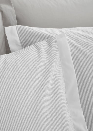 Bianca Fine Linens Seersucker Woven Stripe 180 Thread Count Cotton Duvet Cover Set Grey