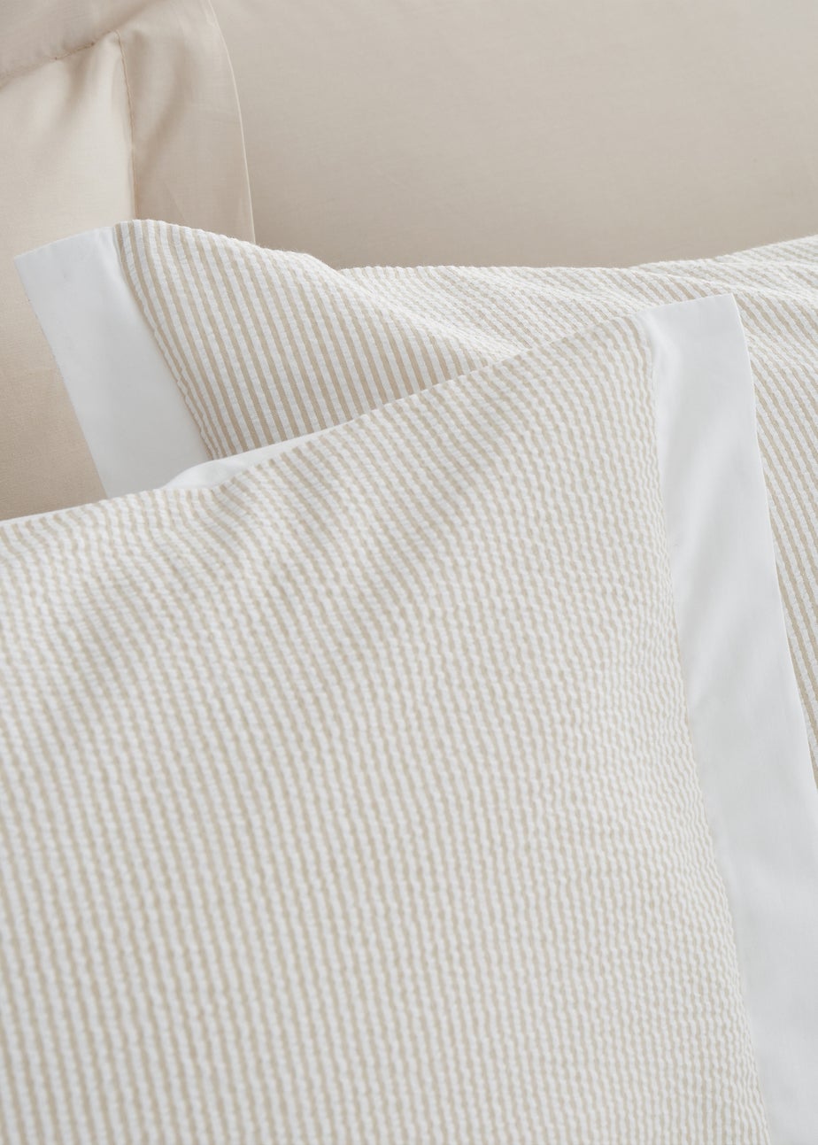 Bianca Fine Linens Seersucker Woven Stripe 180 Thread Count Cotton Duvet Cover Set Natural