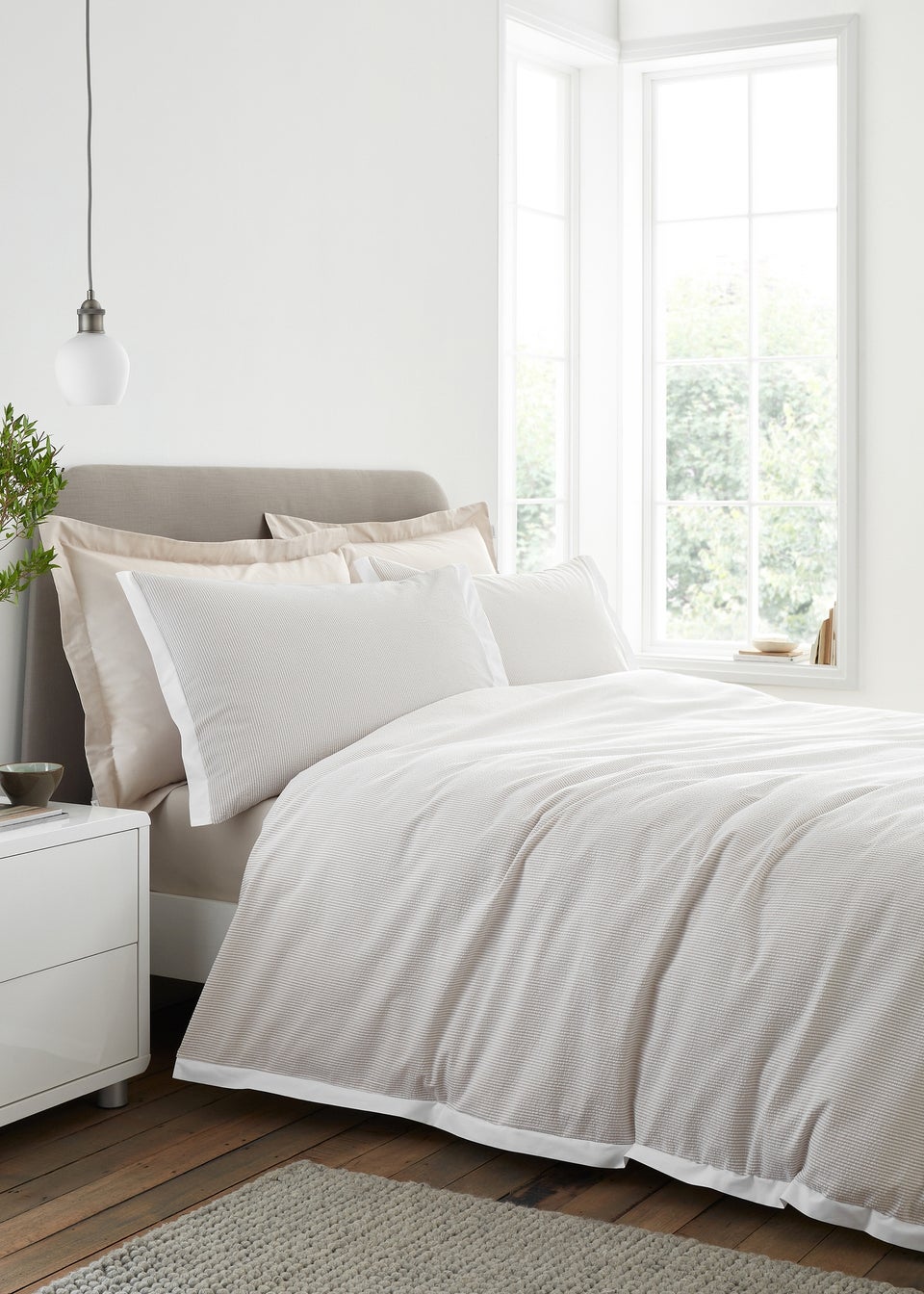 Bianca Fine Linens Seersucker Woven Stripe 180 Thread Count Cotton Duvet Cover Set Natural