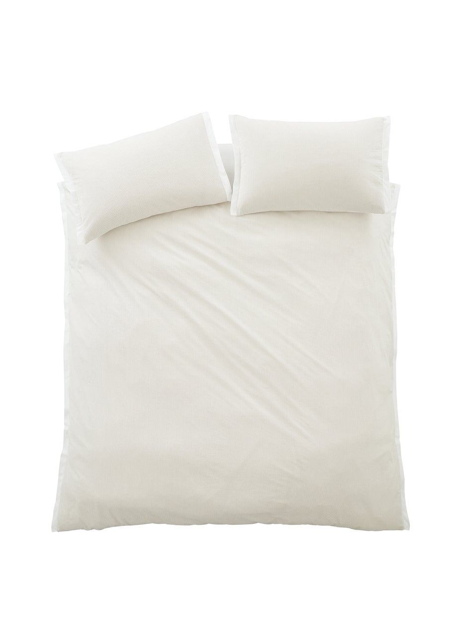 Bianca Fine Linens Seersucker Woven Stripe 180 Thread Count Cotton Duvet Cover Set Natural