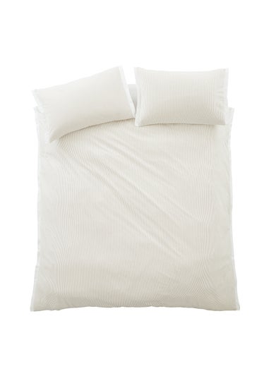 Bianca Fine Linens Seersucker Woven Stripe 180 Thread Count Cotton Duvet Cover Set Natural