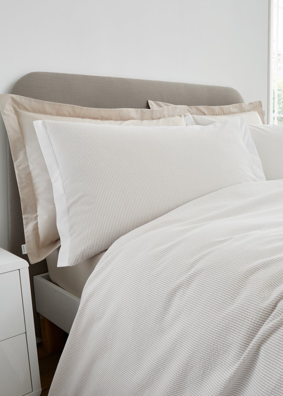 Bianca Fine Linens Seersucker Woven Stripe 180 Thread Count Cotton Duvet Cover Set Natural