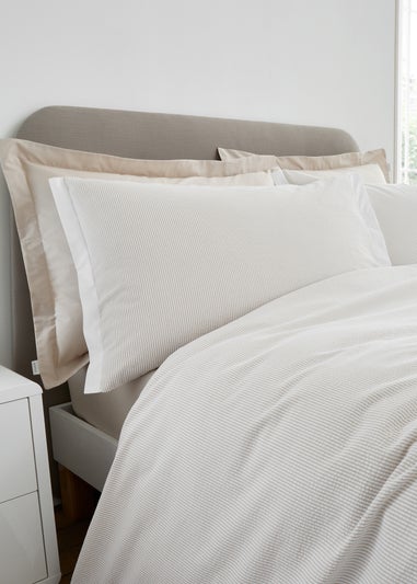 Bianca Fine Linens Seersucker Woven Stripe 180 Thread Count Cotton Duvet Cover Set Natural