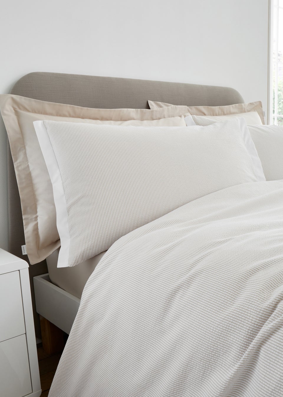 Bianca Fine Linens Seersucker Woven Stripe 180 Thread Count Cotton Duvet Cover Set Natural