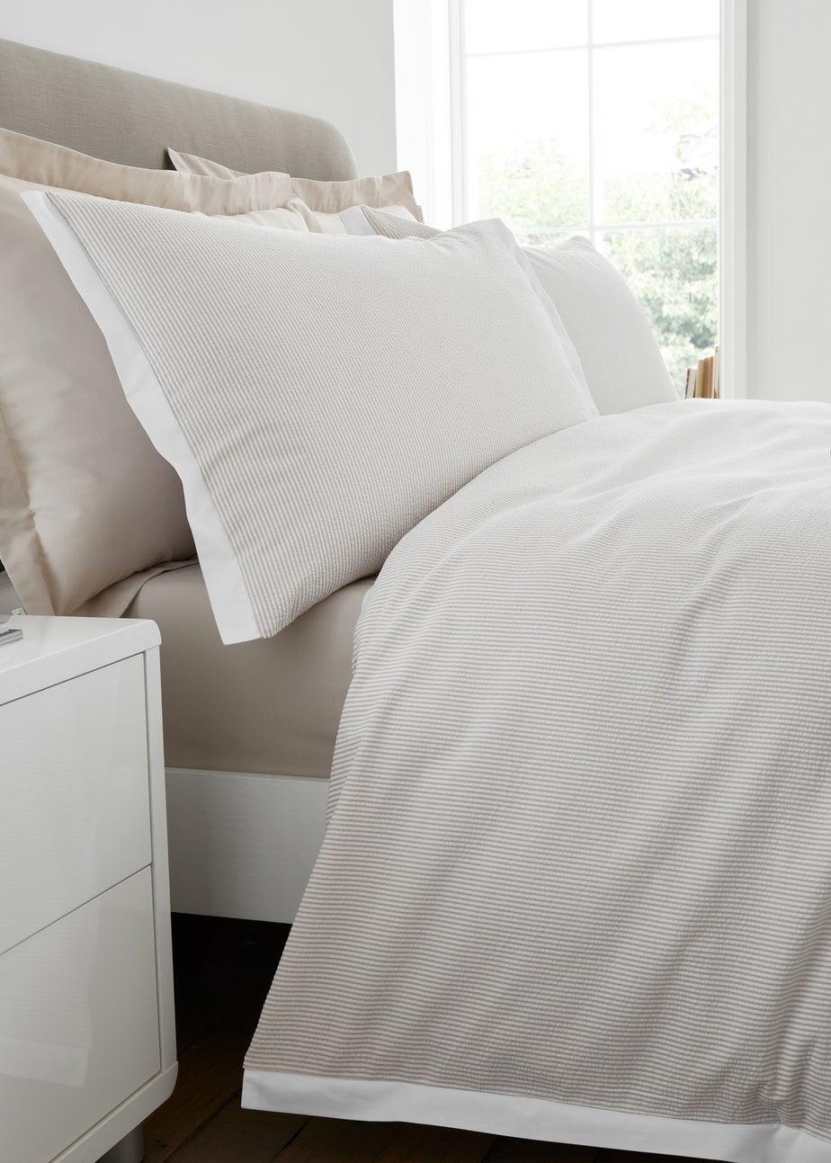 Bianca Fine Linens Seersucker Woven Stripe 180 Thread Count Cotton Duvet Cover Set Natural