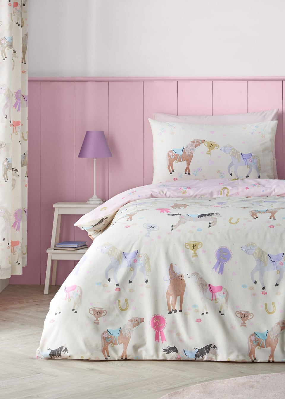 Catherine Lansfield Happy Horses Reversible Duvet Cover Set Cream